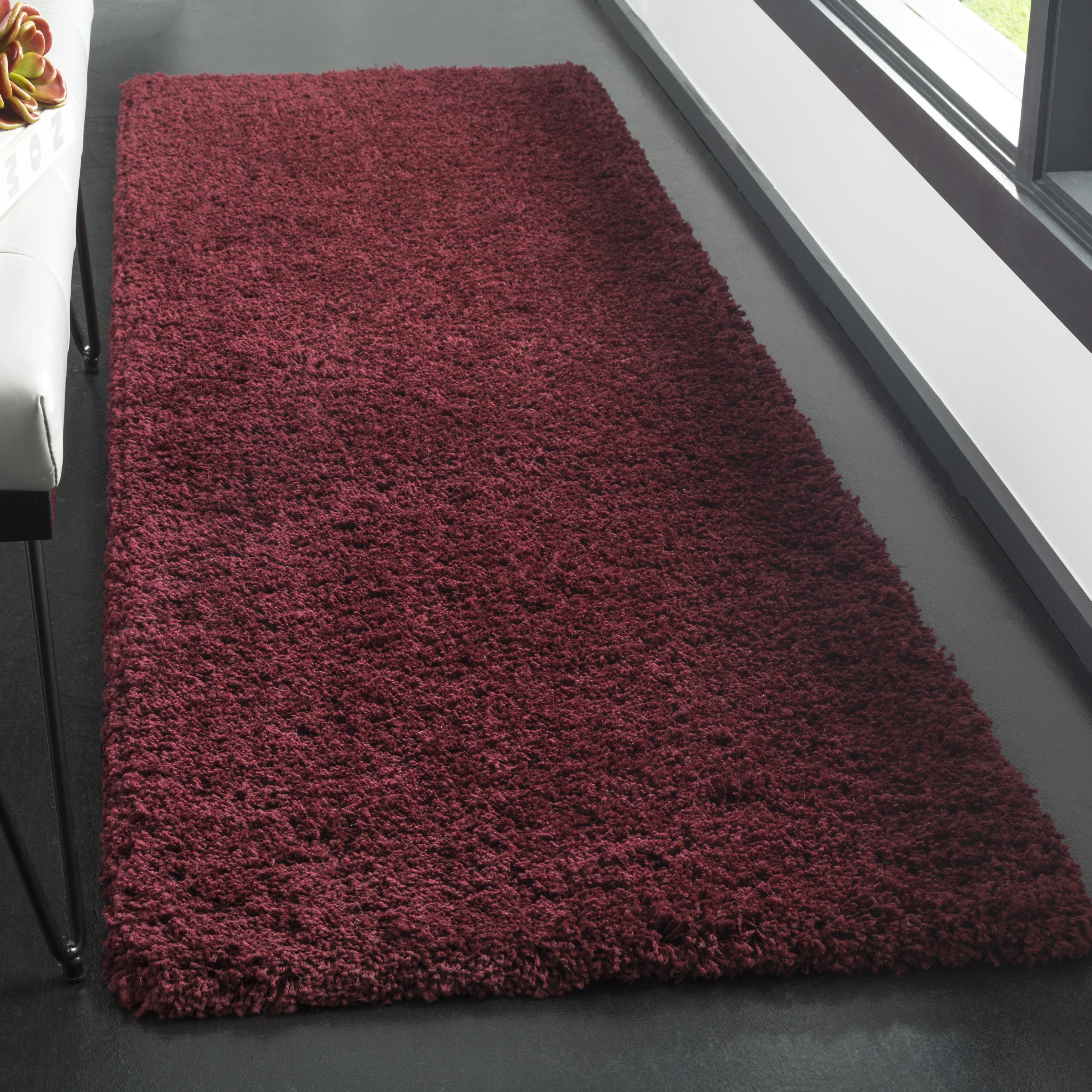 SAFAVIEH Laguna Neven Plush Solid Shag Runner Rug, Maroon, 2'3" x 12'