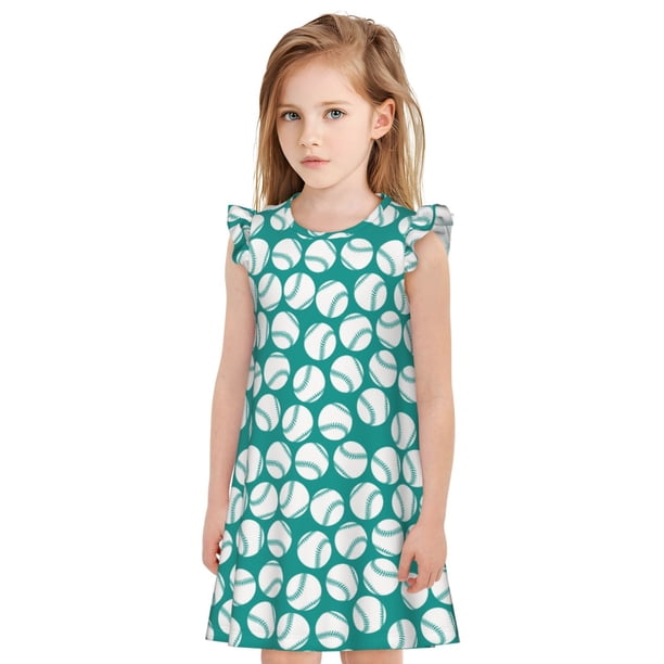 Balery Green Baseball Camisón de princesa para niñas, pijama de algodón con mangas abullonadas, suave y bonito.-XX-Large