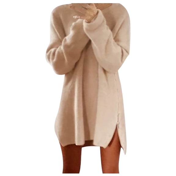 Juebong Women's Baggy Pullover Cozy Loose Mid Length Turtleneck Knit Sweater Top Girls Maxi Dresses Fashion Casual Soild Lightweight Winter Dresses