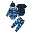 thumbnail image 2 of KIMI BEAR Newborn Baby Boys Layette Set 6-12 Months 2-Packs Clothes Shower Gift Sets Short Sleeves Romper Long Sleeves Tops Letter Print Camouflage Pants Sets with Hat 4pcs Clothing Blue, 2 of 9