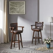 Boraam Broadmoor 35in. High Back Swivel Wood Kitchen Bar Stool with Arms, Cappuccino Finish