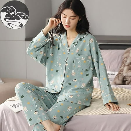 

QWZNDZGR Spring Autumn Black Knitted Cotton Elegant Lady Women Pajama Sets Sleep&Lounge Plaid Pants Pajamas Women s Fashion Sleepewear