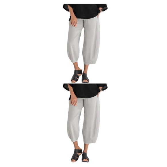 Qarigey Pantalones sueltos de cintura elástica de poliéster para mujer para salir al parque o fecha de fiesta bolsillos casuales pantalones Type2 NO2