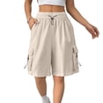 thumbnail image 2 of 2025 Cargo Shorts Women Bermuda Shorts Summer Quick Dry High Waisted Long Shorts Drawstring Knee Length Plus Size Ladies Petite Hiking Shorts with Pockets 7 Inch Inseam, 2 of 7