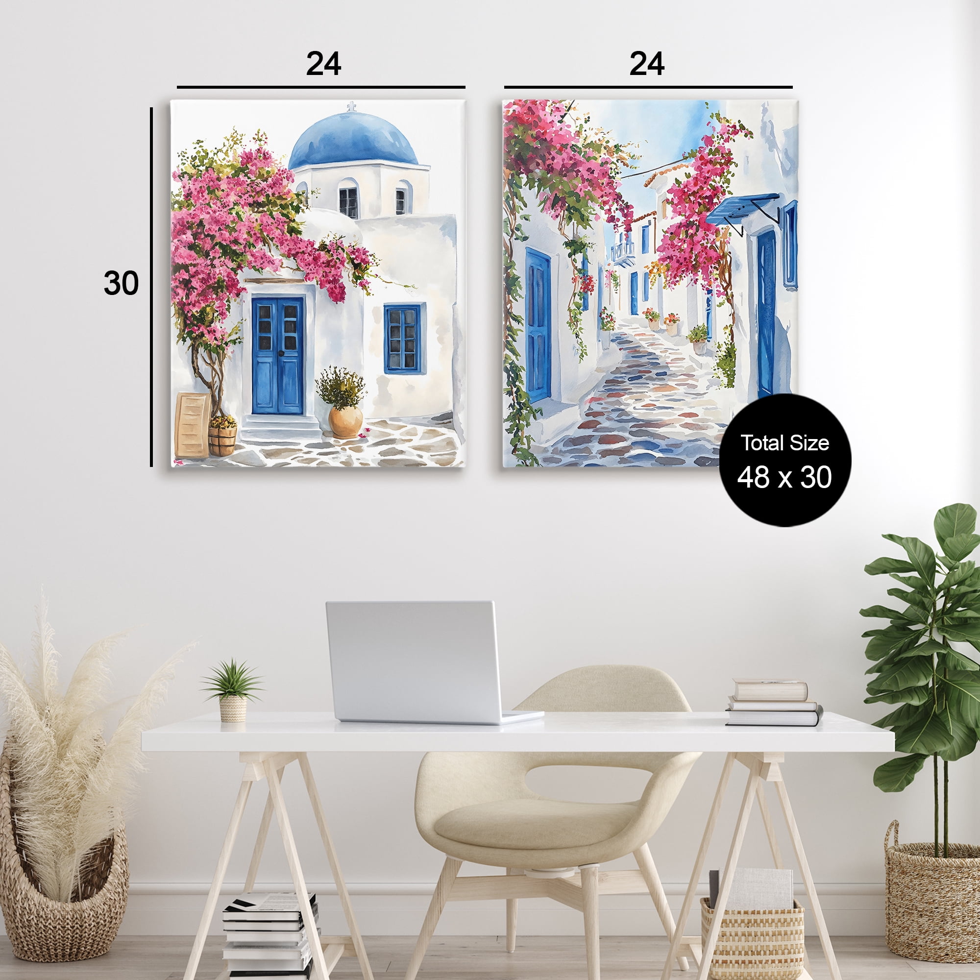Stupell Industries Santorini House with Pink Tree 2 Piece Canvas Wall Art Set, design by LSR Design Studio