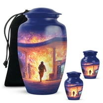 Yatskia Fire Fighter Purple Little Funeral Keepsake Urns for Human Ashes Adult Man, Large Cremation Urn for Ashes for Women, (Classic 10 Inch and 3 Inch)
