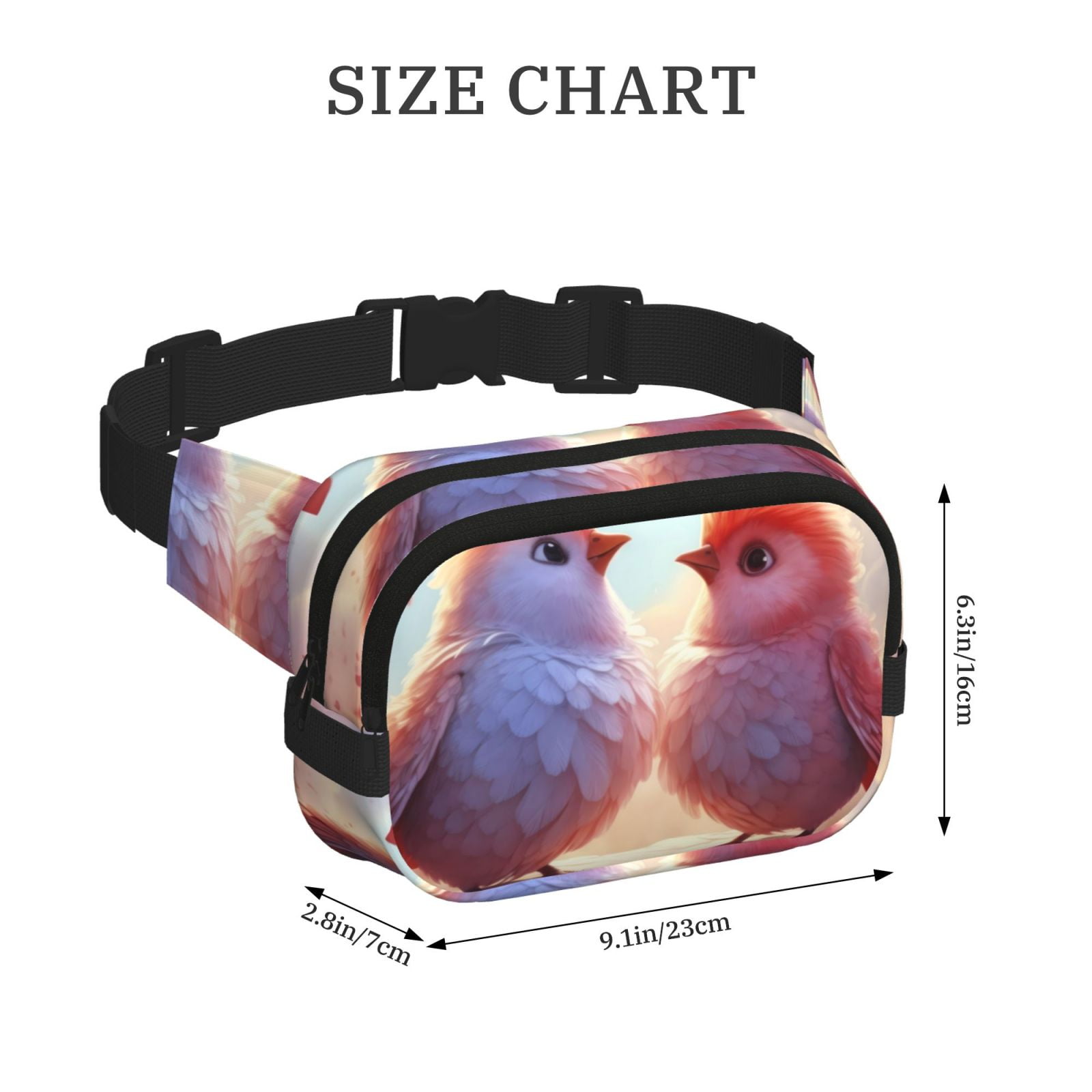 Picia Heart Sky Bird Couple Print Square Double-Layer Waist Bag Mini Adjustable Waist Belt Bag Exercise Running Travel Hiking