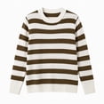 thumbnail image 6 of NTACZA Crewneck Sweater for Women Basic Chunky Knit Breathable Striped Tops Oversized Fall Winter Streetwear Daily Sweater Brown, 6 of 6