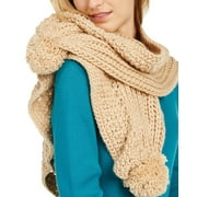 Charter Club Women's Ruffle-Knit Boa Scarf with Fluffy Knit Poms, Camel