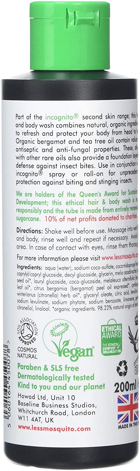Incognito Multi - Award Winning 100% Natural DEET FREE Insect Repelling 2 in 1 Hair and Body Wash 6.7floz (200ml)