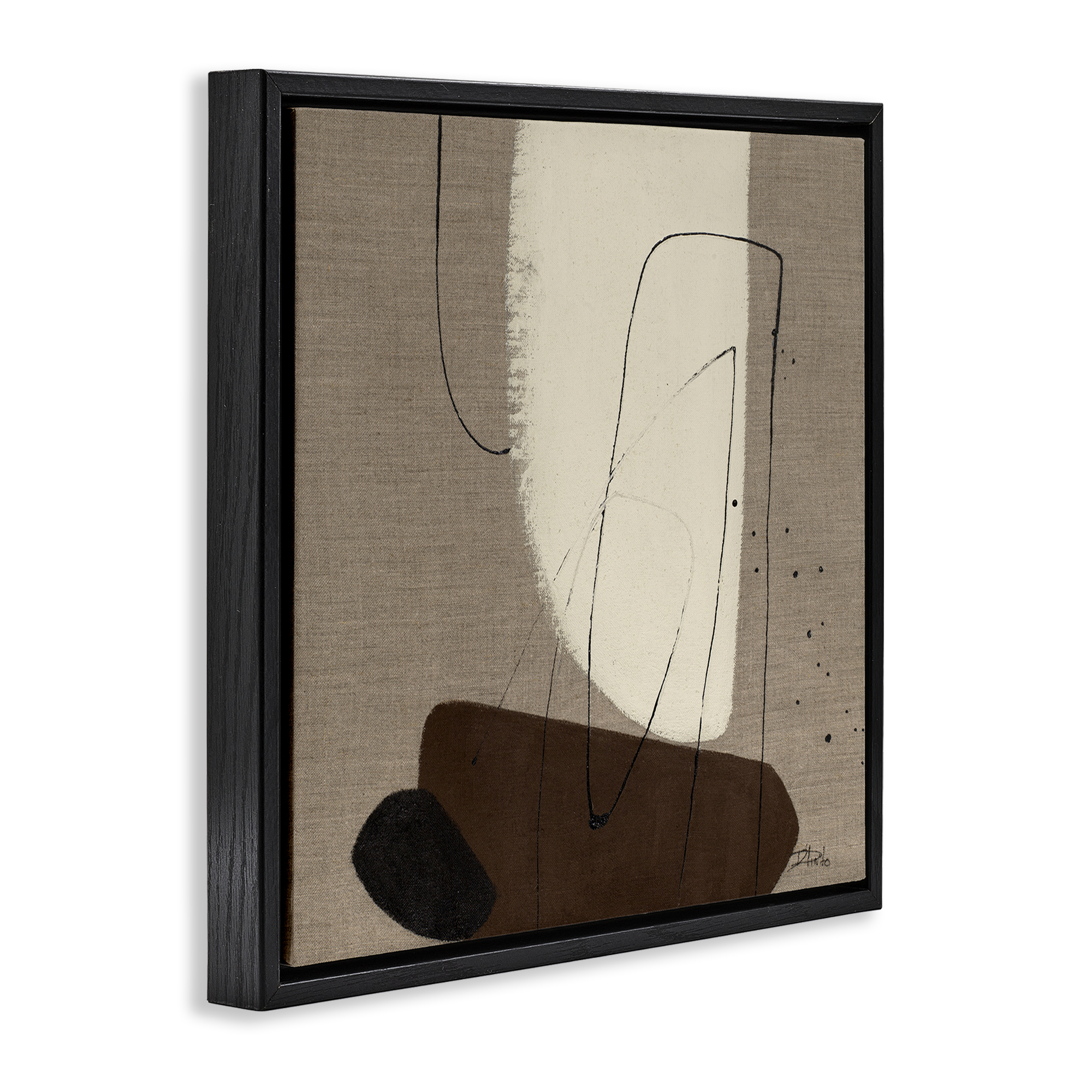 Stupell Industries Natural Oblong Shapes Abstract Painting Black Floater Framed Canvas Art Print Wall Art, 18 x 18
