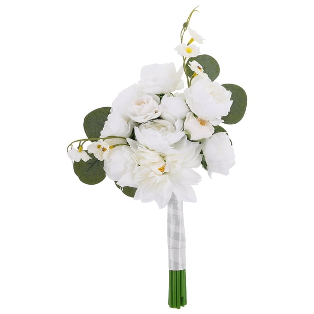 Ramo de peonías blancas y rosas para novia, elegante arreglo floral artificial para ceremonia de boda