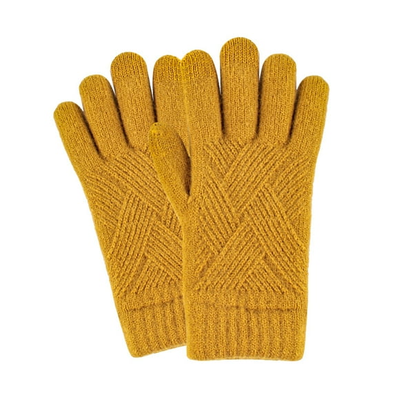 Adult Winter Women's Touch Screen Knitted Gloves Double-layer Plus Velvet Warm Cold-proof Five-finger Gloves Riding Non-slip Gloves Yellow