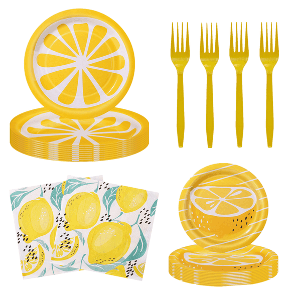 80 Pcs Lemon Birthday Decorations Plates and Napkins Yellow Lemons Summer Party Supplies for Baby Shower Lemon Theme Disposable Plates Tableware Set, Serves 20 Guests