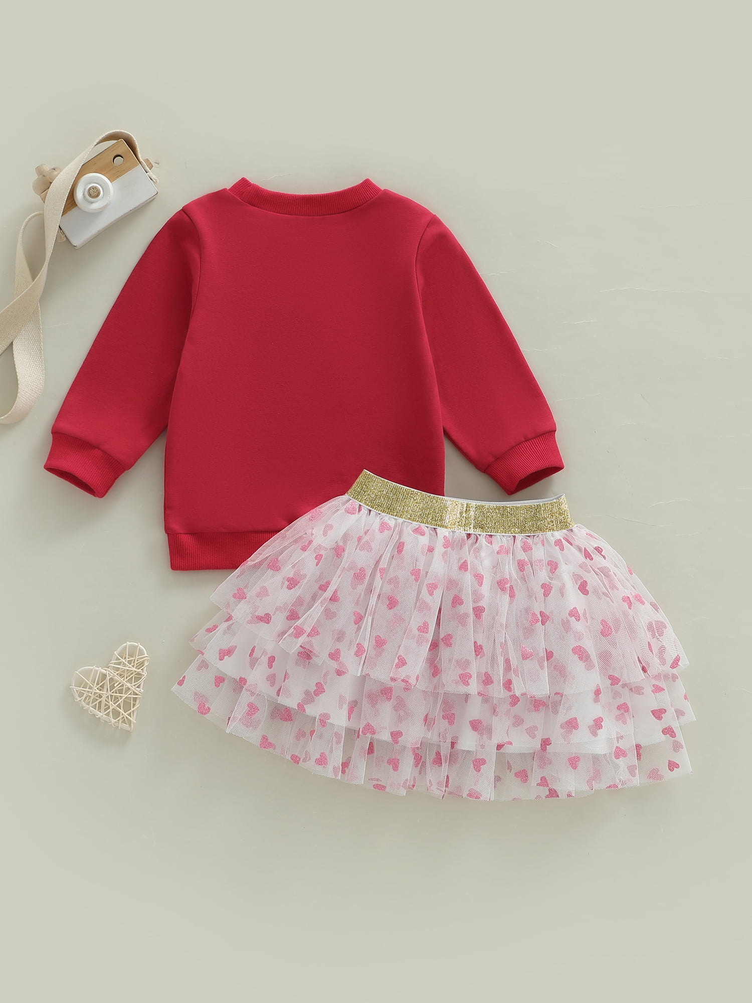 Jxzom Toddler Baby Girl Valentines Outfit XOXO Letter Embroidery Long Sleeve Sweatshirt Tops and Tulle Tutu Skirts Set 1-6 Years Cute Valentines Clothes