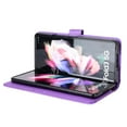 thumbnail image 6 of SaniMore for Samsung Galaxy Z Fold 3 7.6" PU Leather Case, Magnetic Closure Flip Wallet Cover with Wrist Strap Card Slot & Adjustable Kickstand All-Inclusive Protective Shell, Purple, 6 of 7