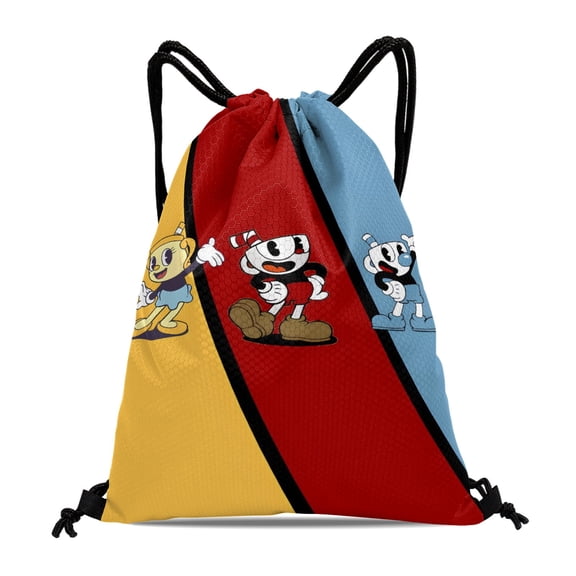 Drawstring Backpack for The Cuphead Show Drawstring Bags Adults Women Men Party Favor Bags Sports for Gym Travel Swimming Hiking Camping Tote Bag 11.8 × 15.7 in