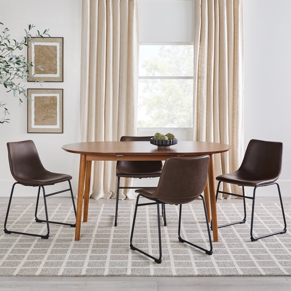 Walker Edison Mid-Century Solid Wood Oval Dining Table, Caramel