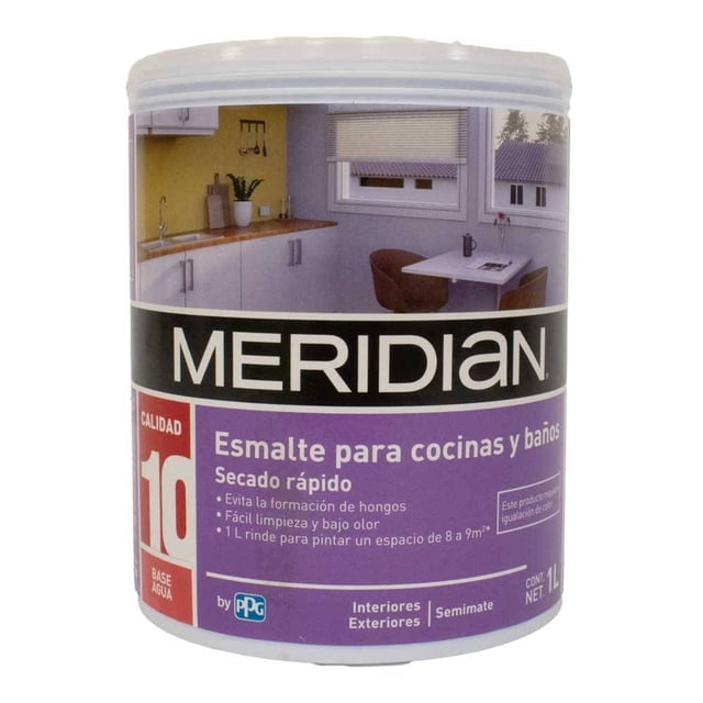 Esmalte para Cocinas y Baños Meridian Satinado para Interiores y Exteriores Secado Rápido 1 Litro