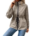 thumbnail image 5 of Fiaer,Oversized Full Zip Hooded Jackets for Women,Women's Drawstring Loose Fit Windproof Tops,Ladies Long Sleeve Lightweight Outerwear with Pockets Khaki XL, 5 of 9