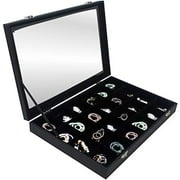 Ring Organizer Display Case Multiple Rings Holder Jewelry Tray Organizer Ring & Earring Holder Storage Box For Shows - Black