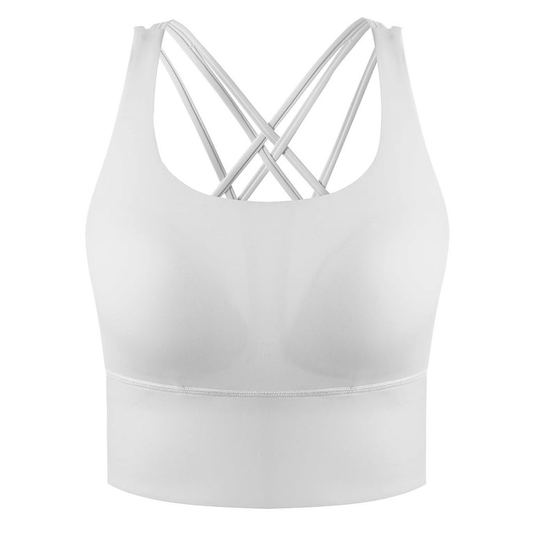 AGONVIN Women's Strappy Longline Yoga Sports Bra Padded Wireless Crop Top  Cami Tank Top White XXL Plus