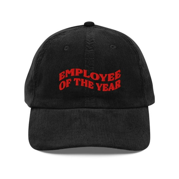 Employee Of The Year Embroidered Vintage Corduroy Cap Wave Design (Black)