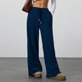 thumbnail image 4 of Miluxas Ribbed Knit Wide Leg Pants for Women Drawstring Waist Low Rise Casual Long Trousers Solid Streetwalk Pants Navy, 4 of 8
