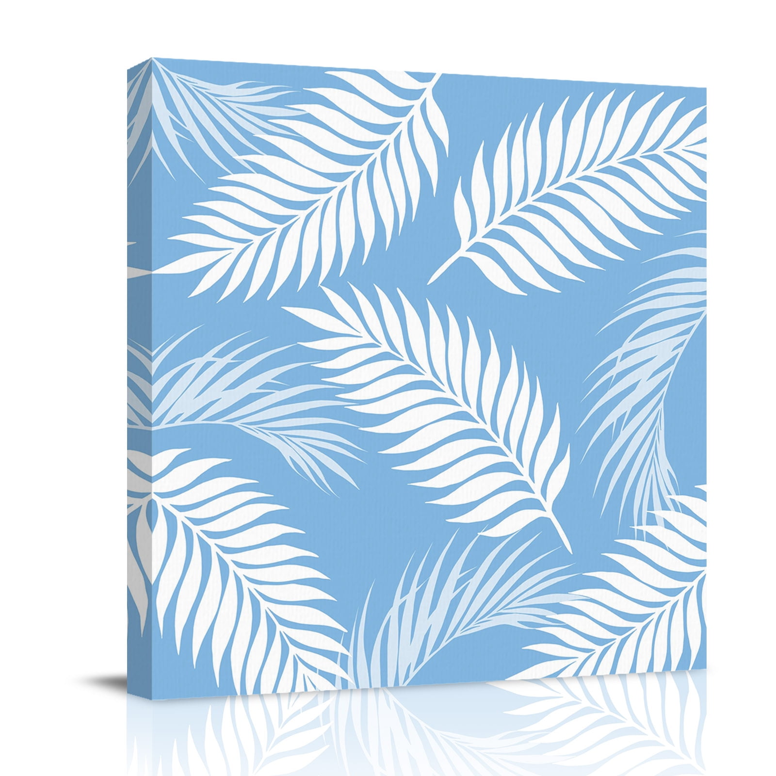 Canvas Wall Art Palm Leaves Framed Canvas Prints for Bathroom Kitchen Summer Tropical Botanical Leaf Light Blue Gallery Wrapped Wall Decor for Home Office Gifts 10 x10 Ship Next Day