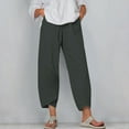 thumbnail image 2 of Lmnyox Summer Casual Capris for Women Straight Leg Elastic Waist Capri Pants Vacation Beach Capris with Pocket, 2 of 5
