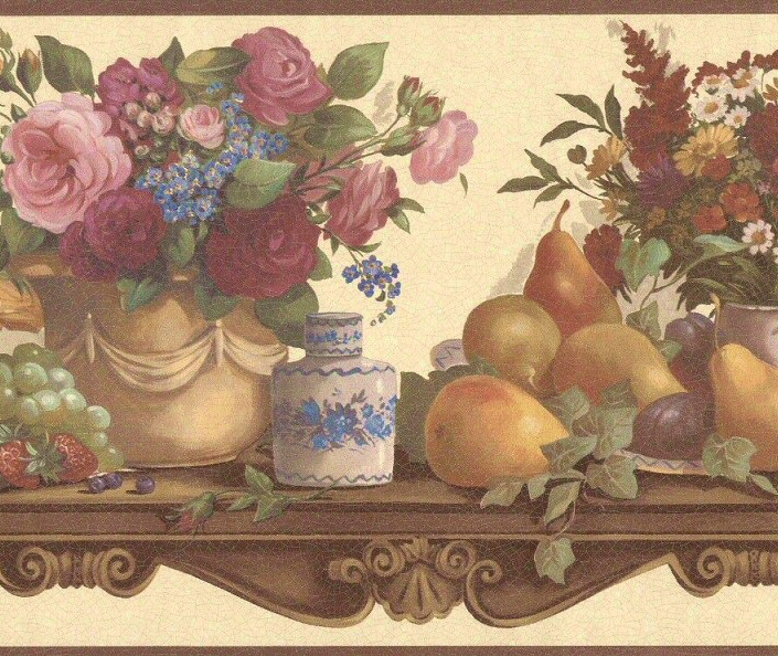 879728 Victorian China Fruit Flowers on Shelf Wallpaper Border 86292fp ...