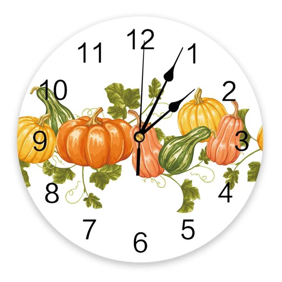 Thanksgiving Autumn Pumpkin Vegetables White Wall Clock Modern Design Living Room Decoration Clock Mute Wall Watch Home Decor（10 Inch）