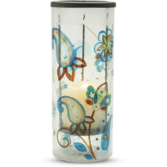 Pavilion Gift Company Perfectly Paisley Home Glass Hurricane Candle Holder, Crackled Glass, 10-Inch Tall, Candle Not Included