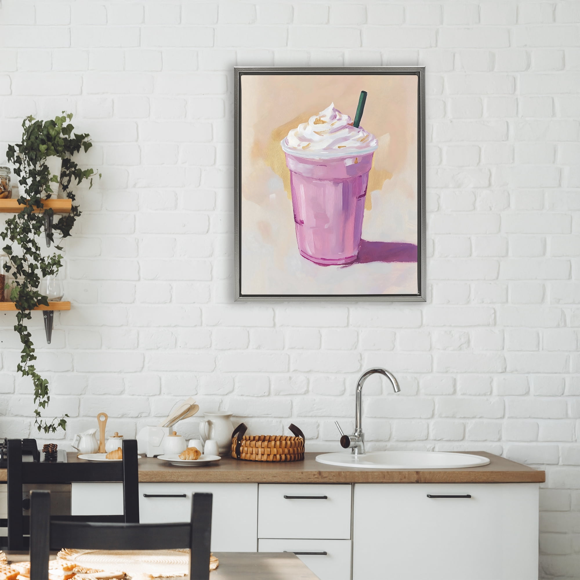 Stupell Industries Pink Strawberry Shake Gray Framed Floater Canvas Wall Art, design by The Prints Vibe