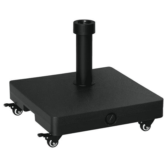 Outsunny Square Parasol Base Portable Umbrella Stand with Wheels, Black