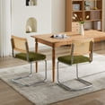 thumbnail image 2 of Newest Set of 2 Cantilever Dining Chairs, Velvet Seat & Rattan Back with Chrome Frame, Breuer Style, Green, 2 of 7