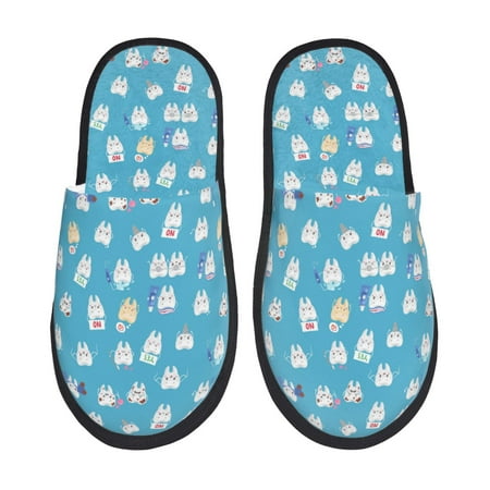 Balery Healthy And Ill White Teeth Slient Indoor Furry Fleece Comfort House Shoes Soft Non-Slip Home Shoes Cotton slippers House Slippers-- Large