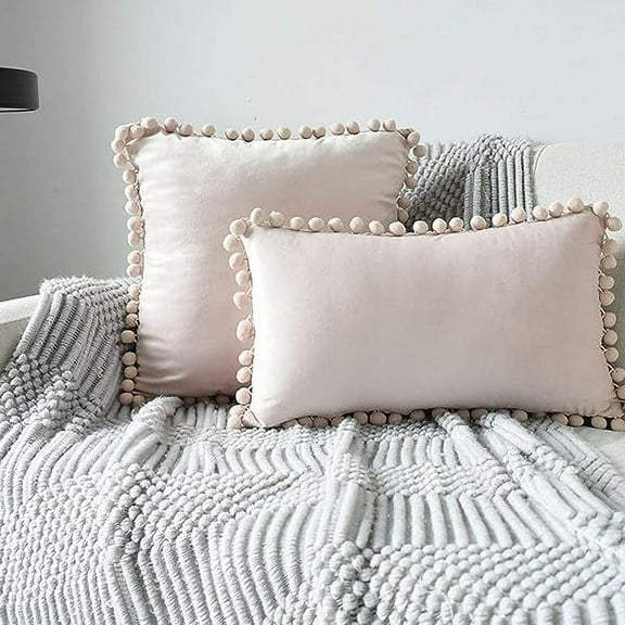 Nvzi Lumbar Throw Pillow Cover with Velvet Soft Solid Decorative Cushion Cover for Couch Bedroom Car, 1 Piece  ( Light Pink, 12"x20")