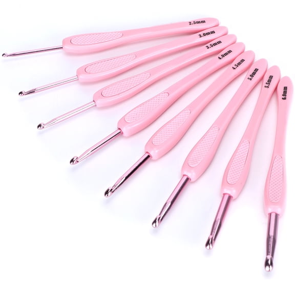 Zerodis 8Pcs Crochet Hook Thread Knitting Tool ABS Handle Ergonomic Sweater Needles Pink