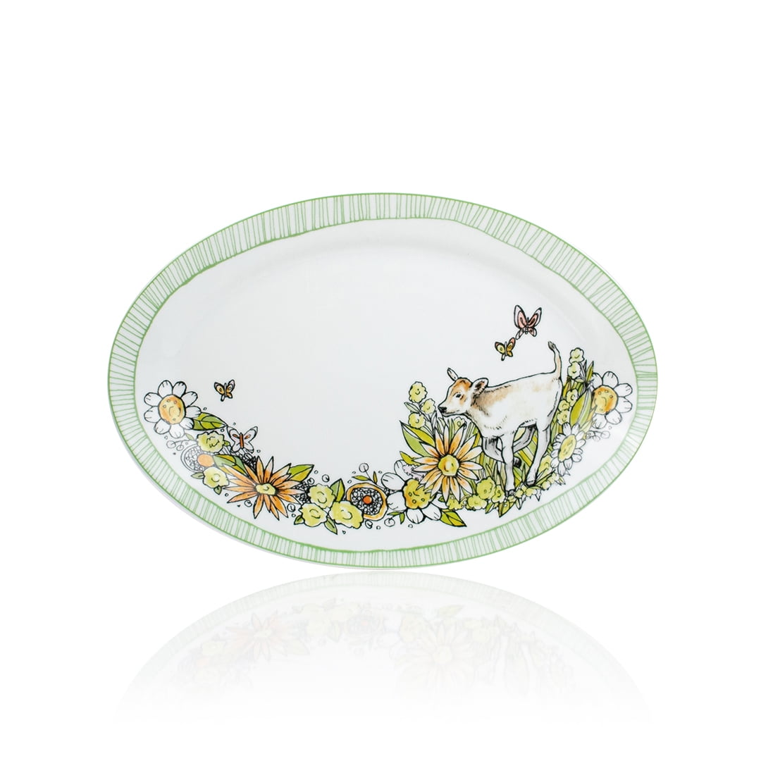 BonJour Dinnerware Fruitful Nectar Porcelain 10-Inch by 14-Inch Oval Platter 
