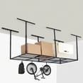 thumbnail image 1 of 3x8 ft Overhead Garage Storage Rack, 600 LBS Heavy Duty Ceiling Mounted Metal Shelving with 4 Hooks, 22"-42" Adjustable Drop Down, Space-Saving Garage Hanging Storage System, 1 of 7