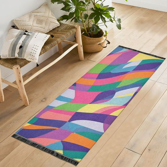 Yayeee Runner Rug for Bedroom 2'x6' Machine Washable Hallway Non Slip Mat, Colorful Wavy Pattern