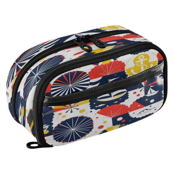 Large Pencil Pen Case Capacity PVC Pencil Pouch Makeup Bag for Women Man, Primary-nautical MotifsPrinted