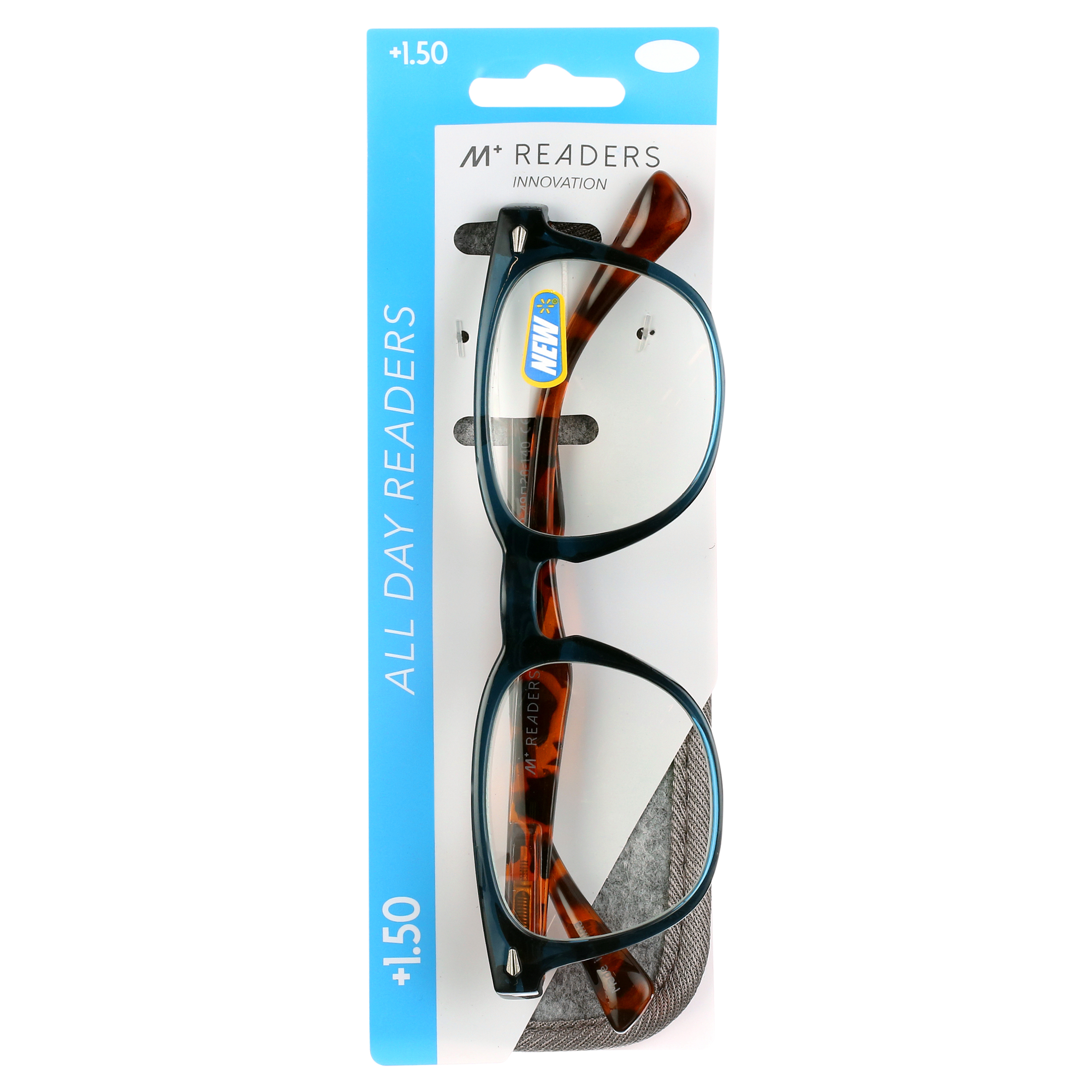 M Readers Innovation Daybreak Crystal Blue +1.50 Reading Glasses with Case
