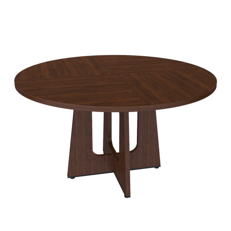 Accent Spliced Design Tabletop Round Dining Table for 4, Farmhouse Indoor Kitchen Table with Cross Base & Adjustable Foot Pads