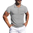 thumbnail image 5 of xiaxaixu Men’s Shirt, Short Sleeve Shirt Turn-down Collar Button Closure Ribbed Solid Summer Tops for Casual Daily, 5 of 5