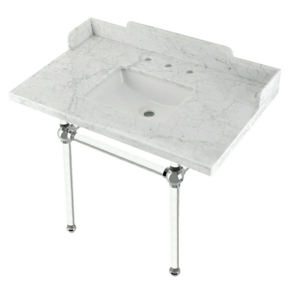 Kingston Brass LMS3630MASQ1 Pemberton 36" Carrara Marble Console Sink with Acrylic Legs (8-Inch, 3-Hole), Carrara Marble White/Polished Chrome