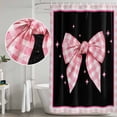 thumbnail image 5 of Pink Bowknot Shower Curtain, Waterproof Shower Curtains for Bathroom, Shining Stars Vintage White Plaid Black Washable Fabric Bathtub Curtain Set Bath Decor with 12 Hooks Stall 36"x72", 5 of 8