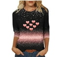 thumbnail image 2 of Vetsdori Gifts for Girlfriend T-Shirts for Women Valentine Plus Size Pullover 3/4 Sleeve Graphic Casual,Cute Crew Neck Ladies Tops Heart Print, 2 of 7