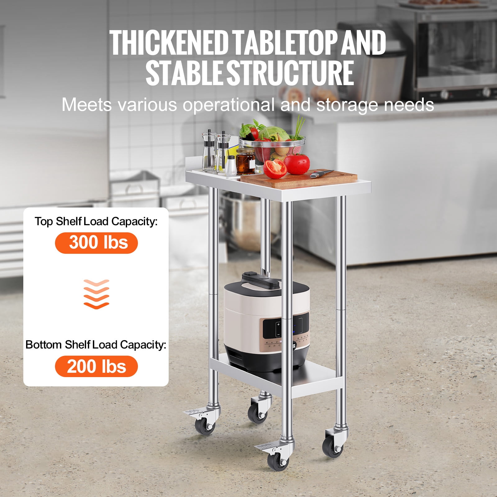 KFFKFF 24x15x40 In Stainless Steel Table, Mobile Food Preparation Surface with Wheels, Durable Metal Workstation, Height-Adjustable for Restaurants, Homes, and Hotels